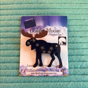 Goldie Alaska Moose Brooch with Gold Nugget Eye